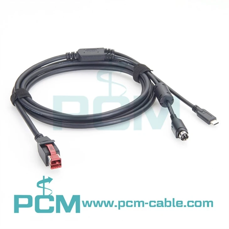 24V Powered USB to USB-C 3.1 Hosiden 3-Pin Power Cable for POS Printers
